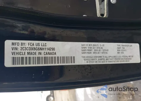 2022 Dodge Charger Sxt Rwd из США, поврежденный, VIN 2C3CDXBG6NH114290